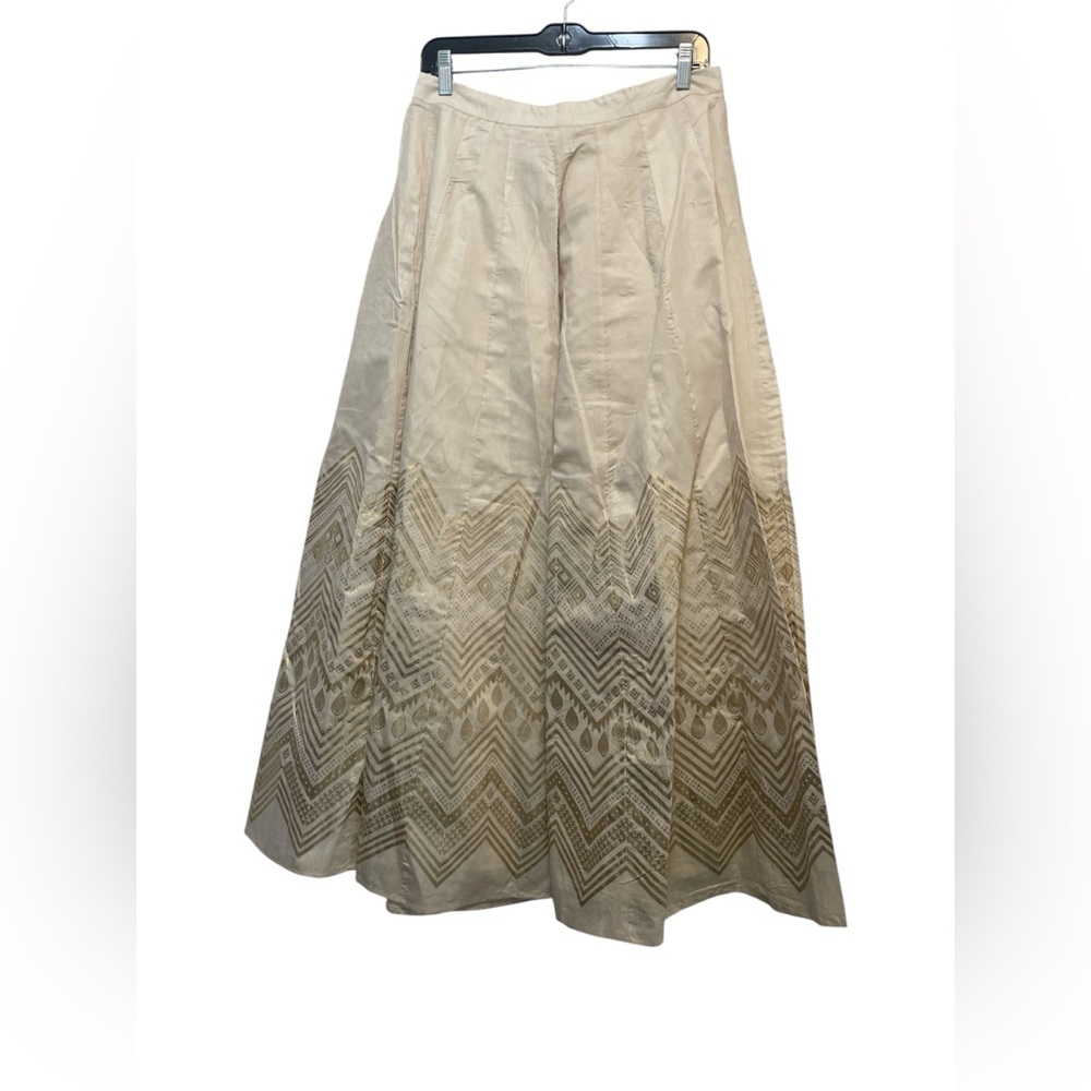 Ateesa Size L Ivory Chevron Gold Foil Print Maxi Skirt Modest Modesty